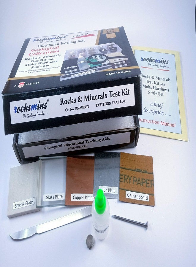 Rocksmins Rocks & Minerals Test Kit with Mohs Hardness Scale Set RMMHKIT with 9 Specimens for Mohs Hardness 1 Specimen for Magnetism Test 10 Accessories for Testing of Minerals Instruction Manual - Image 4